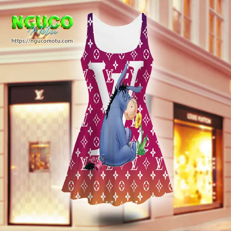 Lv and eeyore disney v3 louis vuitton sleeveless midi flared dress gift uninque for women